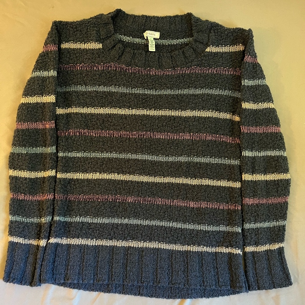 SUSINA Navy Striped Boucle Crew Neck Long Sleeve Pullover Sweater